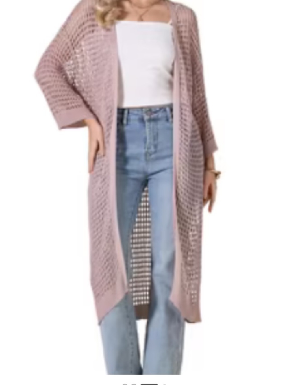 Longline Open-Knit Cardigan in Mauve Pink